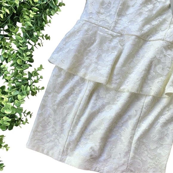 ASOS Lace Peplum Off-Shoulder Cocktail Bridal Dress Cream Ivory Size US 12 - Picture 4 of 6